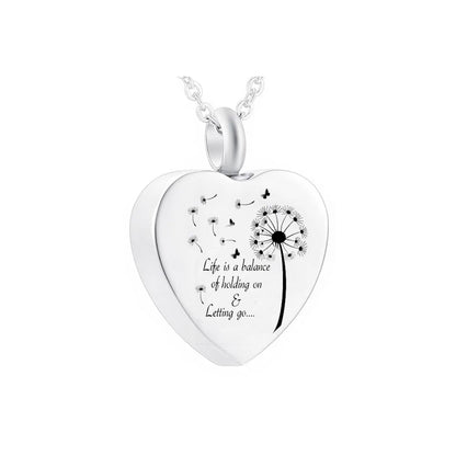Heart-shaped dandelion pendant necklace ladies necklace ashes urn souvenir cremation jewelry-life is a balance of holding