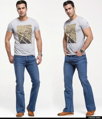 LGRG Mens Boot Cut Jeans Slightly Flared Slim Fit Blue Black Trousers Designer Classic Male Stretch Denim Pants