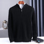 Autumn Winter 100% Wool Men's Slim Pullover Zipper Half High Neck Cashmere Knit Sweater Thick  Business Casual Large-Size Top