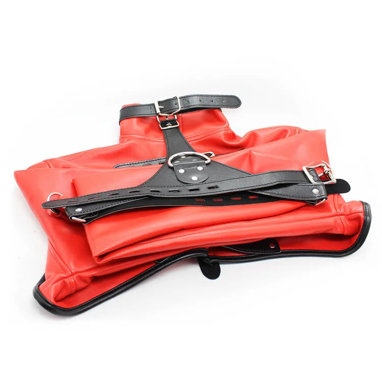 Female BDSM Bondage Breast Exposed  PU Leather Straitjacket Restraint Body Harness Jacket Long Sleeves Play Flirting Women