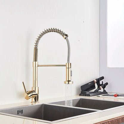 Spring Brushed Kitchen Sink Faucet Pull Down Sprayer Nozzle Single Handle Faucets Mixer Hot Cold Stainless Steel Modern