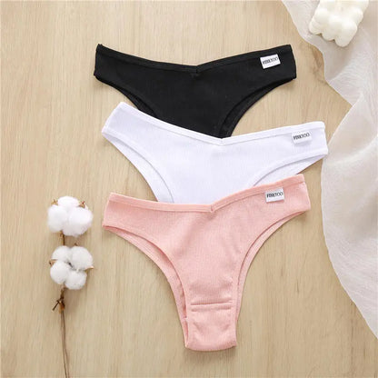 FINETOO 3/5Pcs Cotton Brazilian Panties Women's Panties Sexy V Waist T-Back Underwear Female Soft Underpants Lady Bikini Lingeri