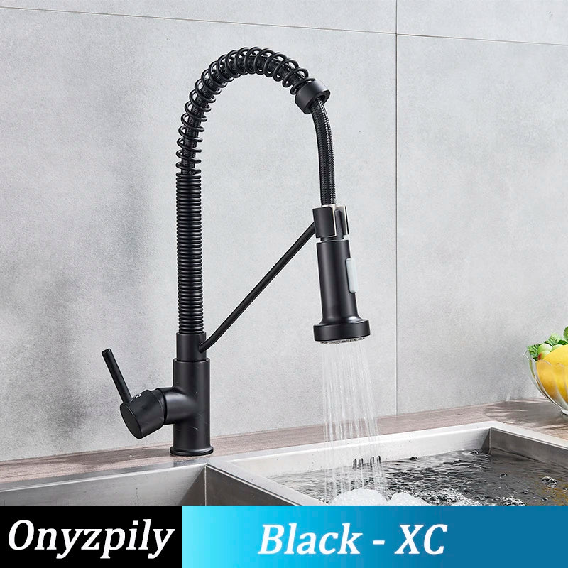 Spring Brushed Kitchen Sink Faucet Pull Down Sprayer Nozzle Single Handle Faucets Mixer Hot Cold Stainless Steel Modern