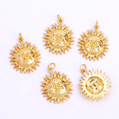 Sun Moon Star Space Celestial Compass Charm Pendant in Gold Colour , Jewelry Necklace Bracelet Making Supplies L93