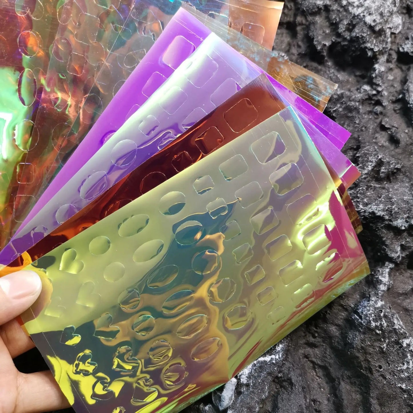 11pcs Aurora Glass Nail Foil Sticker Ice Cube Broken Glass Paper Iridescent Nail Film Decals Chameleon Reflective Nail Stickers