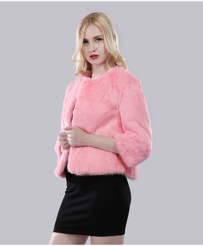 Hot Sale Girl Real Rabbit Fur Coat Women Real Rabbit Fur Jacket Genuine Real Rabbit Fur Outerwear Casual Short Real Fur Coats
