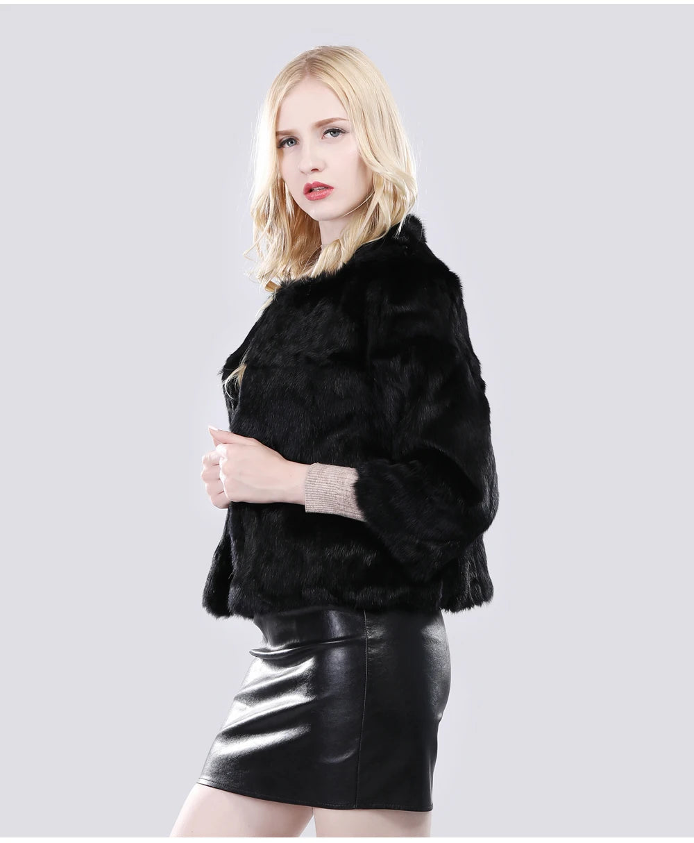 Hot Sale Girl Real Rabbit Fur Coat Women Real Rabbit Fur Jacket Genuine Real Rabbit Fur Outerwear Casual Short Real Fur Coats