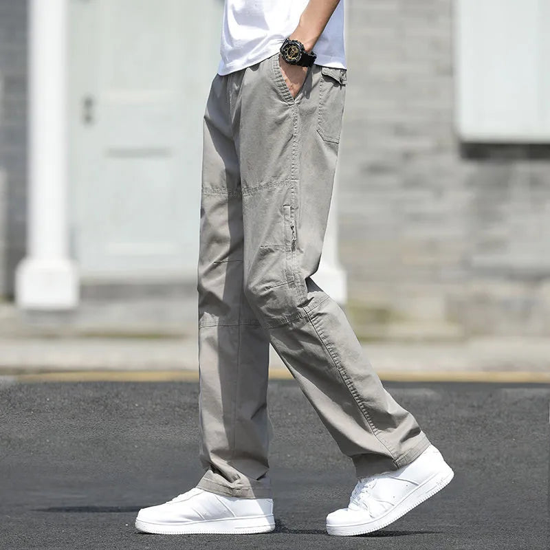 Cotton Cargo Trousers Men Work Pants Sports Casual Jogging Training High Quality Overalls Korean Plus Size Loose Straight Pants