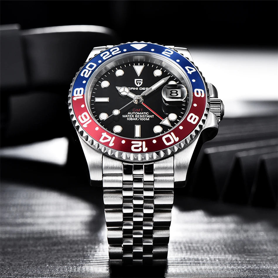 PAGANI DESIGN 2026 40MM Luxury Men GMT Automatic Machinery Watch Ceramic Bezel Jubilee Strap Sapphire Waterproof Watches for men
