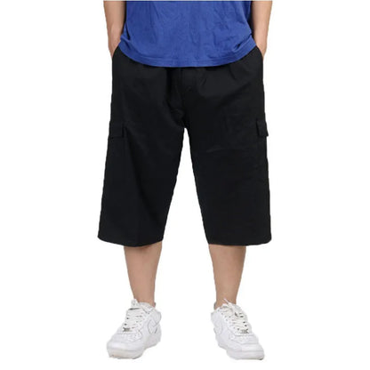 2025 Men Summer Multi-Pocket Baggy Cargo Cotton Calf Length Pants Casual Trouser Male Large Solid Color Shorts Plus Size Xl-6Xl