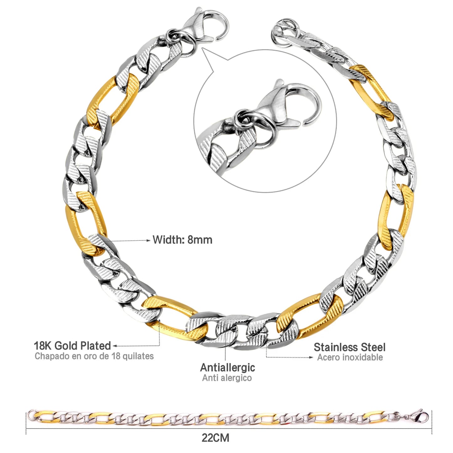 LUXUKISSKIDS Stainless Steel Couple Men/Woman Bracelets Fashion Curb Cuban Link Chains On Hand Rock Bracelet Wrist Jewelry Gifts