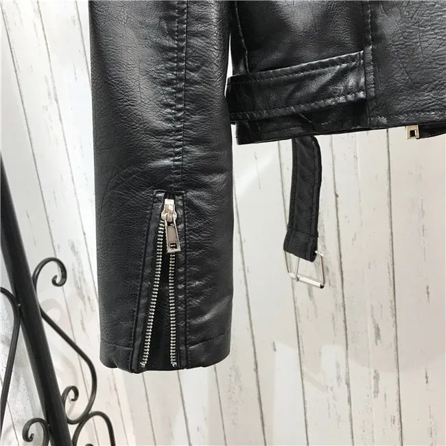2024 New Autumn Women Winter Faux Soft Leather Jackets Coats Lady Black PU Rivet Zipper Epaulet 3D print Motorcycle Streetwear