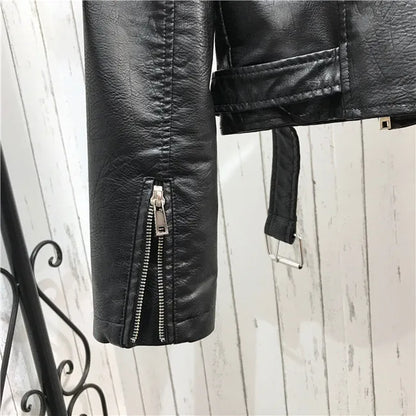 2024 New Autumn Women Winter Faux Soft Leather Jackets Coats Lady Black PU Rivet Zipper Epaulet 3D print Motorcycle Streetwear