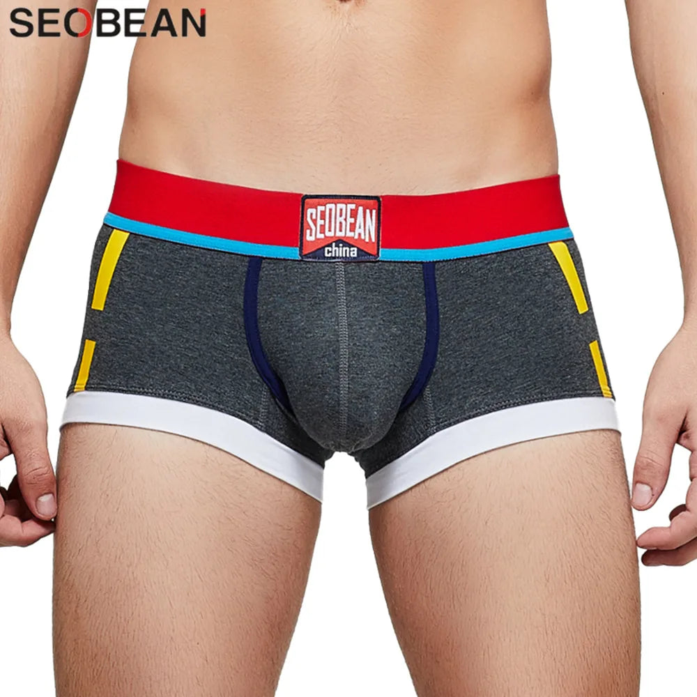 SEOBEAN Men's Low-Rise Boxer Briefs Cotton Underwear Soft Breathable Comfortable Shorts for Daily Casual Wear