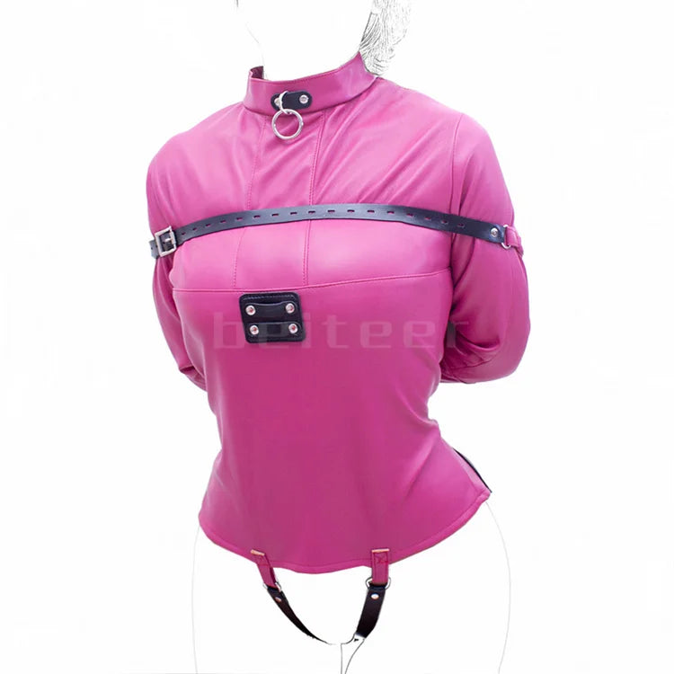 PU Leather Straight Jacket Bondage Women's Sexy Lingerie Open Crotch Straight Jacket Body Harness Restraint Armbinder BDSM