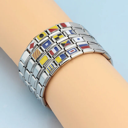Hapiship Fashion Navy Ship International Maritime Signal Code Nautical Flag Charm Links Fit 9mm Stainless Steel Bracelet DJ391