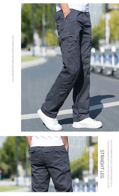Cotton Cargo Trousers Men Work Pants Sports Casual Jogging Training High Quality Overalls Korean Plus Size Loose Straight Pants