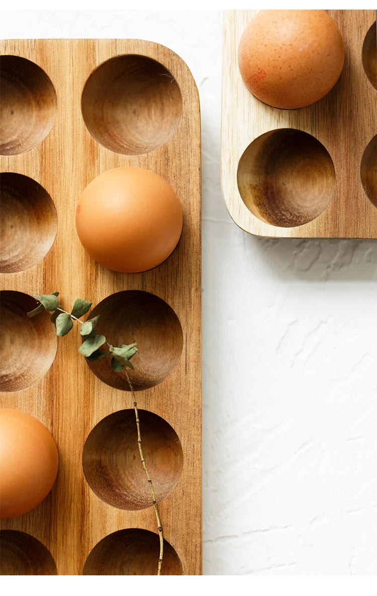 Japanese Style Wooden Double Row Egg Storage Box Home Organizer Rack Eggs Refrigerator Holder Kitchen Fresh Keeping Accessories