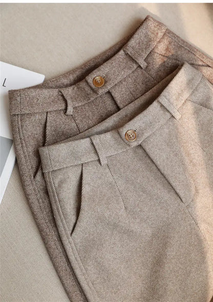 Woolen Pants Women's Harem Pencil Pants 2023 Autumn Winter High Waisted Casual Suit Pants Office Lady Women Trousers