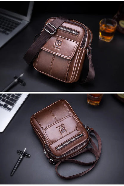Bullcaptain Casual Men's Shoulder Bags Business Messenger Bag High-Quality Men's Cow Leather Bag's Mini Large Capacity Pocket