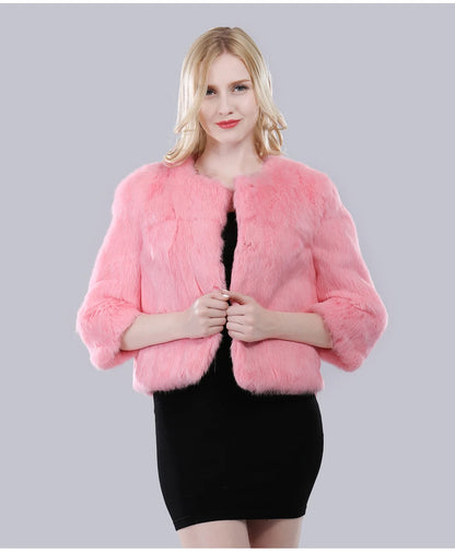 Hot Sale Girl Real Rabbit Fur Coat Women Real Rabbit Fur Jacket Genuine Real Rabbit Fur Outerwear Casual Short Real Fur Coats