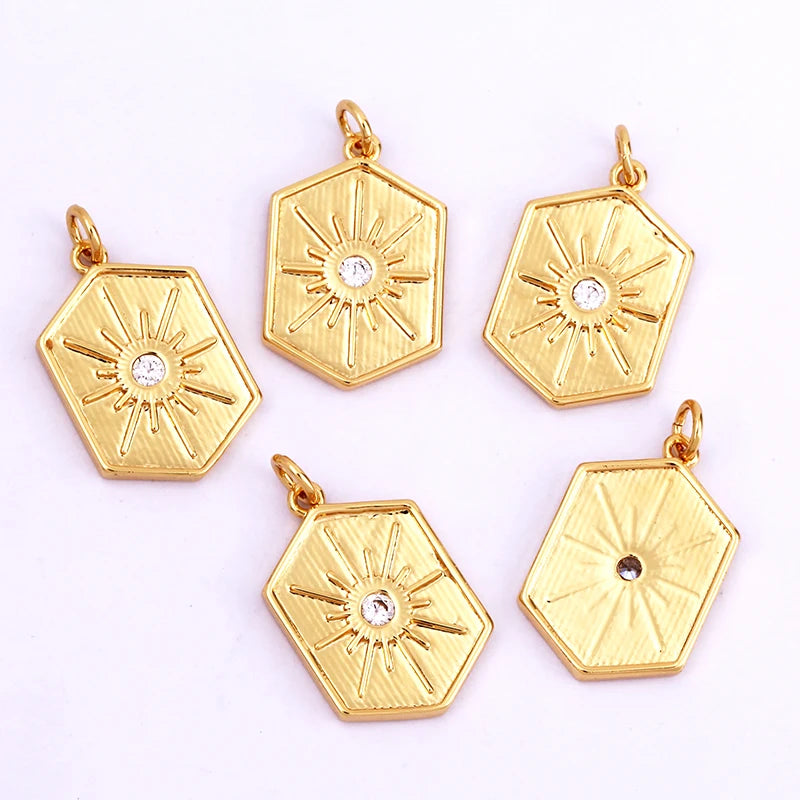 Sun Moon Star Space Celestial Compass Charm Pendant in Gold Colour , Jewelry Necklace Bracelet Making Supplies L93