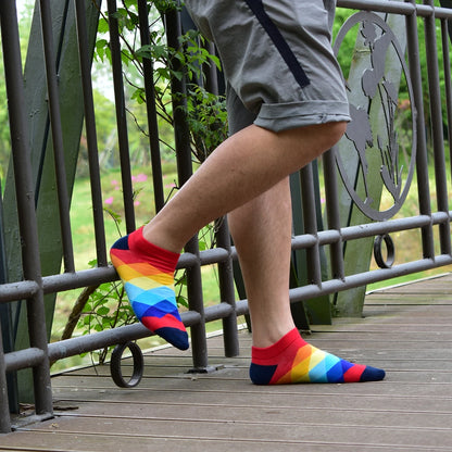 6 Pairs Men Novelty Fashion Colorful Casual Ankle Short Socks Harajuku Grid Space Cotton Happy Funny  Men Women Socks