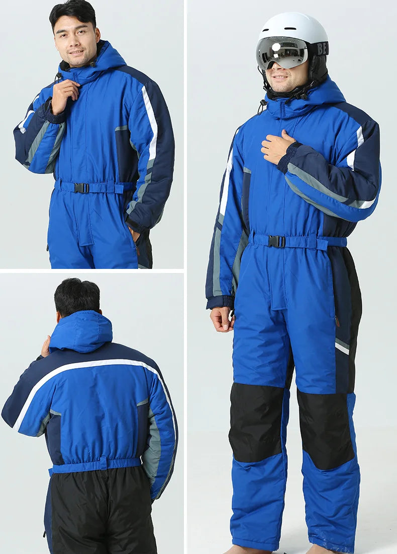 -30 Degrees Men Snow Jumpsuit Winter Man Skiing Overalls Fleece Women Snowboarding Clothes Warm Waterproof Male Snowsuits