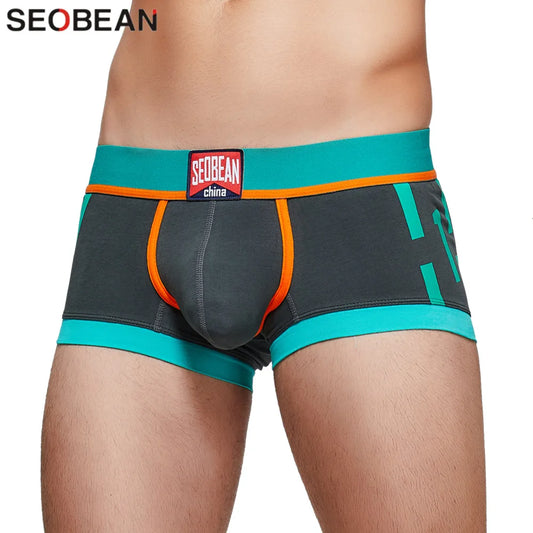 SEOBEAN Men's Low-Rise Boxer Briefs Cotton Underwear Soft Breathable Comfortable Shorts for Daily Casual Wear