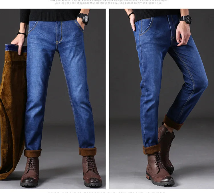2023 New Men Activities Warm Jeans High Quality Famous Brand Autumn Winter Jeans warm flocking warm soft men jeans