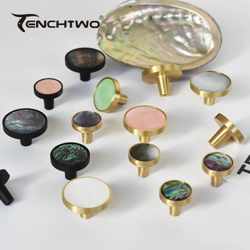Natural Shell Gold Brass Wall Hooks Shoe Cabinet Knobs Closet Furniture Handle Wardrobe Drawer Pull Vintage Kitchen Accessories