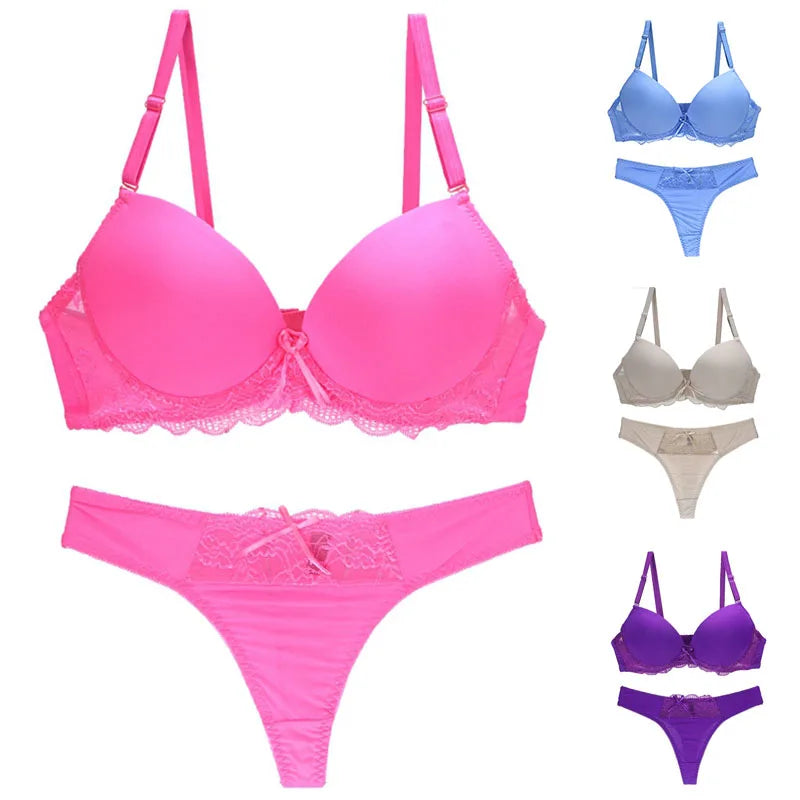 Nouvelle Seamless BCDE Cup Women Underwear Intimates Lace Thongs Lingerie Set Sexy Blue Pink Purple White Bra Panty