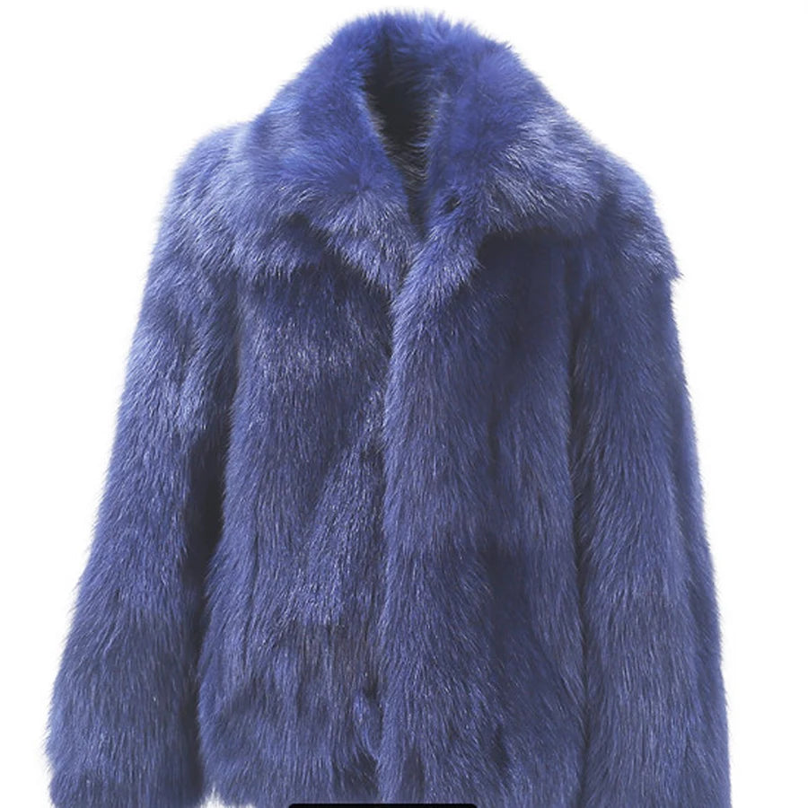 Men's fur coat Faux fox fur coat Casual warm zipper short jacket