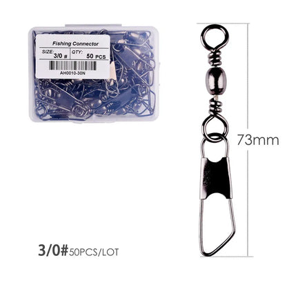 50Pcs/ Box Brass Barrel Fishing Swivel Solid Rings Fishing Pin Line Connector Fishhook with Interlock Snap Swivels Tackle Tool