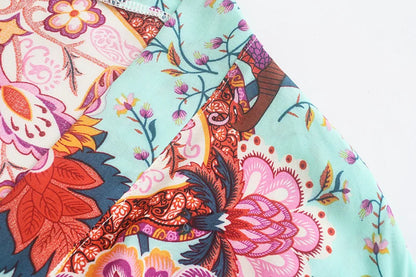 Boho Queens Vintage Peacock Floral Print Sashes Beach Kimono Women Bohemian Wrap Batwing Sleeves Holiday Bikini Cover-ups