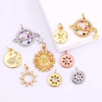 Sun Moon Star Space Celestial Compass Charm Pendant in Gold Colour , Jewelry Necklace Bracelet Making Supplies L93