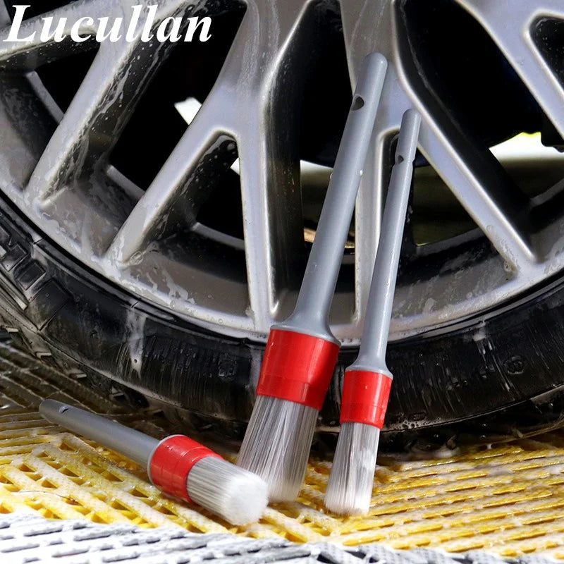 Lucullan Super Soft Synthetic Bristle Detailing Brushes Set PP Handle For Wheels,Tires, Engine Bay, Leather Seats, Door Panels