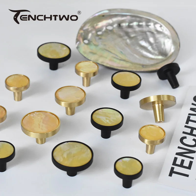 Natural Shell Gold Brass Wall Hooks Shoe Cabinet Knobs Closet Furniture Handle Wardrobe Drawer Pull Vintage Kitchen Accessories