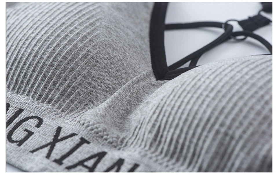 New Women's Cotton For Underwear Set Letter Sports Bra  Seamless Female Underwear Comfort No Steel Ring Suit Solid Color Chest