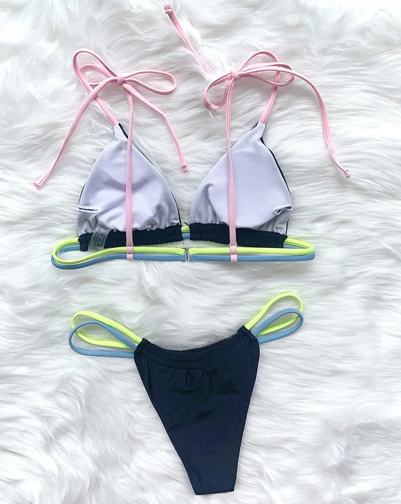 Sexy Mini Micro Thong Neon Bikini Women Brazilian Swimwear Female Swimsuit Two-pieces Bikini set High Cut Bathing Suit Swim Lady