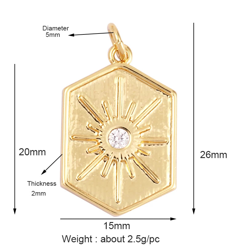 Sun Moon Star Space Celestial Compass Charm Pendant in Gold Colour , Jewelry Necklace Bracelet Making Supplies L93