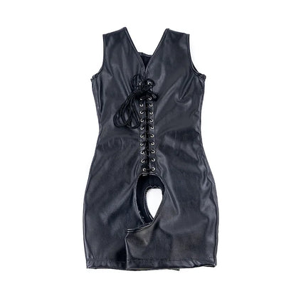 PU Leather Housewife Open Chest and Butt Tights Crotchless Bodysuit Harness Sexy Costume BDSM Bondage Rompers Sex Toys Women