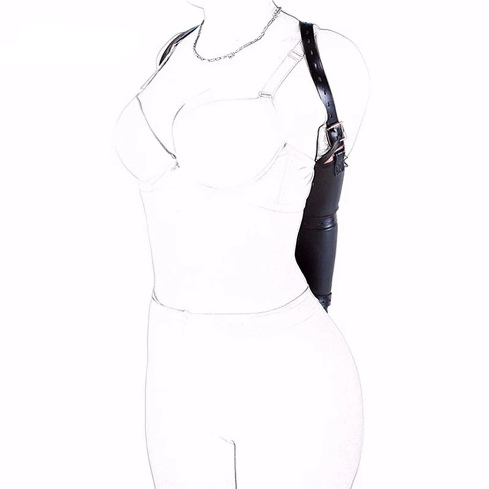 Sexy SM Restraint Arm Binder Behind Back Straight Jacket Leather Armbinder Slave Lockable Bondage Shoulder Straps Club Role play