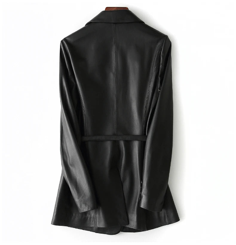 Nerazzurri Black Faux Leather Blazer Women Long Sleeve Belt Leather Jacket Women 5xl 6xl 7xl New arrivals 2022 Womens Clothing