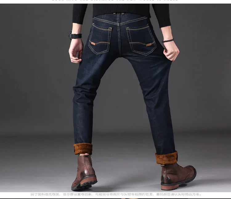 2023 New Men Activities Warm Jeans High Quality Famous Brand Autumn Winter Jeans warm flocking warm soft men jeans