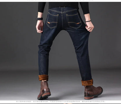 2023 New Men Activities Warm Jeans High Quality Famous Brand Autumn Winter Jeans warm flocking warm soft men jeans