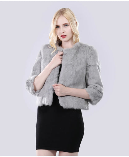 Hot Sale Girl Real Rabbit Fur Coat Women Real Rabbit Fur Jacket Genuine Real Rabbit Fur Outerwear Casual Short Real Fur Coats