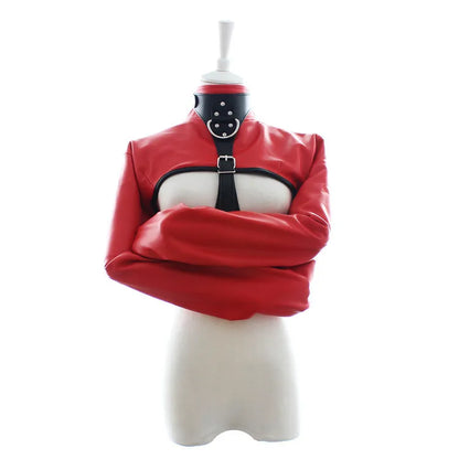 Female BDSM Bondage Breast Exposed  PU Leather Straitjacket Restraint Body Harness Jacket Long Sleeves Play Flirting Women
