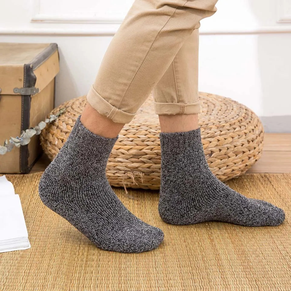 Winter Men's Merino Wool Socks Super Thick Warm High Quality Harajuku Retro Snow Casual Antifreeze Socks 5 Pair