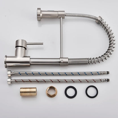 Spring Brushed Kitchen Sink Faucet Pull Down Sprayer Nozzle Single Handle Faucets Mixer Hot Cold Stainless Steel Modern